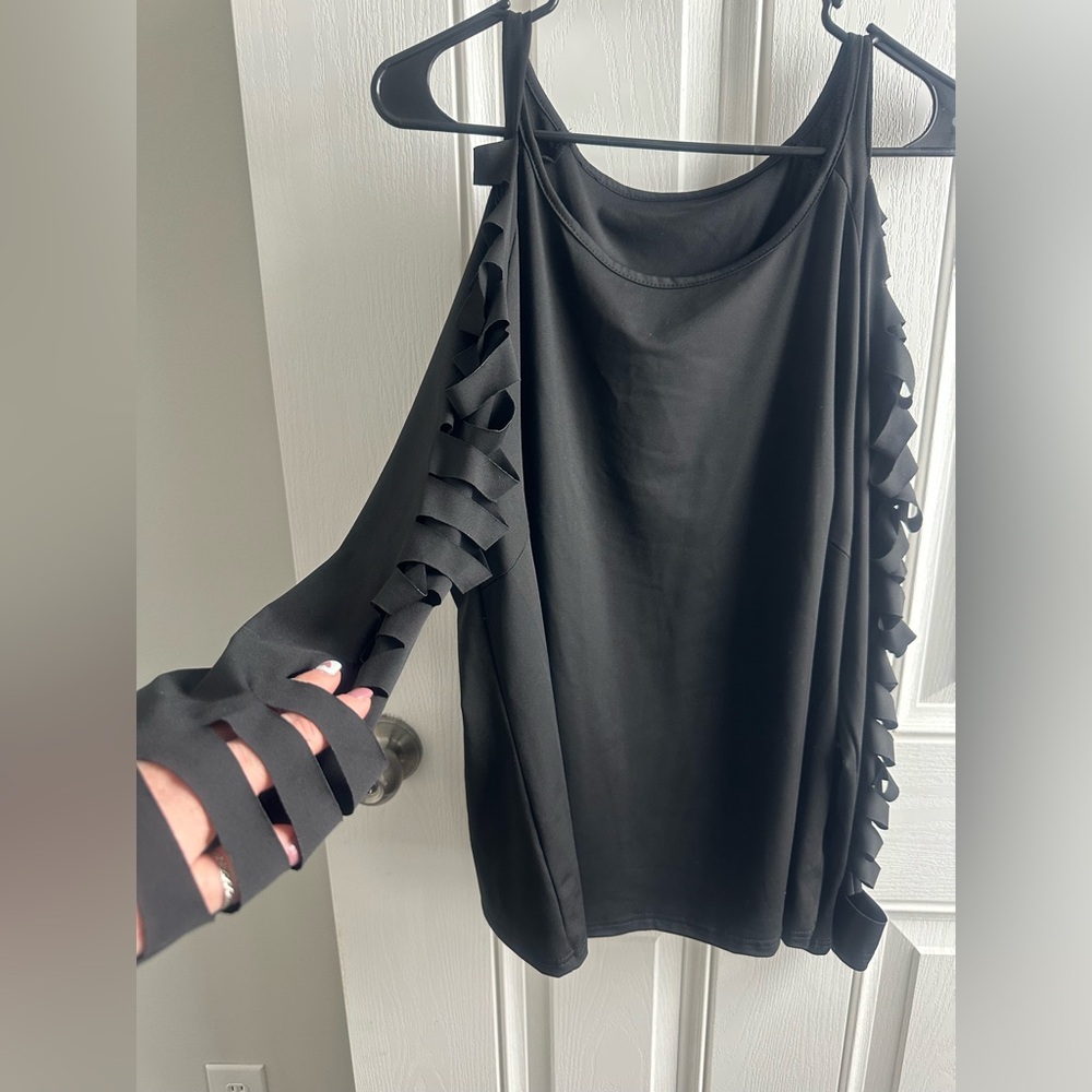 Black Cold Shoulder Top with Ruffle Sleeves